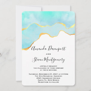 Schönes tropisches Grün mit Goldbrasse Hochzeit Einladung