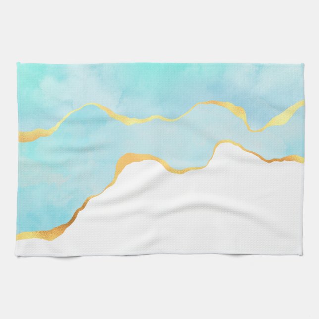 Schönes tropisches Grün mit goldener Grenze Geschirrtuch (Horizontal)