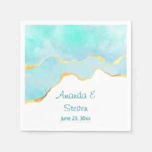 Schönes tropisches grünes Blau mit goldener Grenze Serviette