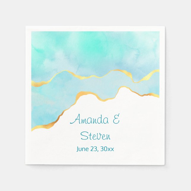 Schönes tropisches grünes Blau mit goldener Grenze Serviette (Vorderseite)