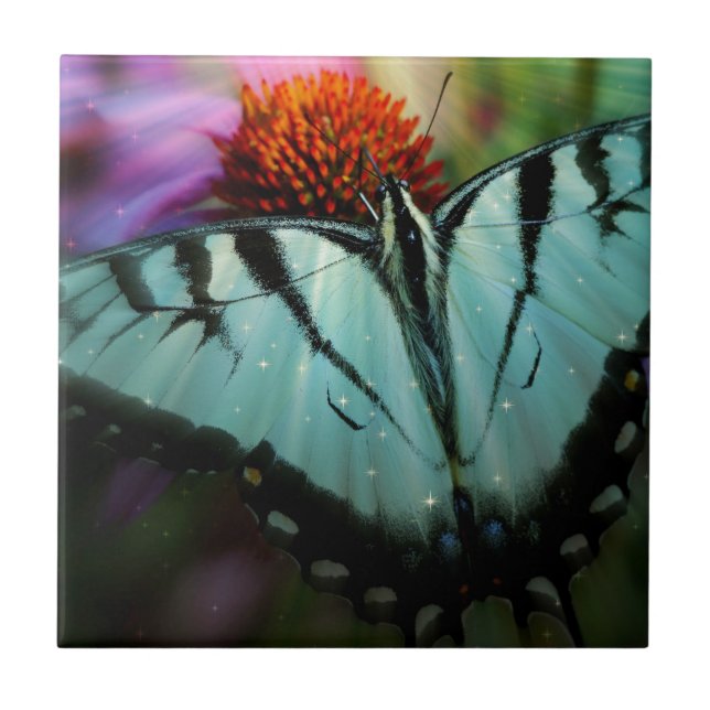 Schönes türkisfarbenes Frack Butterfly Fliese (Vorderseite)