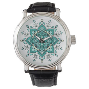 Schönes türkisfarbenes Mandala-Design Armbanduhr