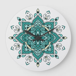 Schönes türkisfarbenes Mandala-Design Große Wanduhr