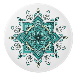 Schönes türkisfarbenes Mandala-Design Keramikknauf