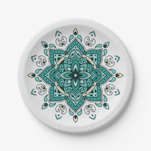 Schönes türkisfarbenes Mandala-Design Pappteller