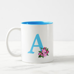 Schönes türkisfarbenes Monogramm mit Apfel-Blume Zweifarbige Tasse