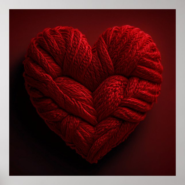 Schönes Valentinstag-Herz aus rotem Garn Poster (Vorne)