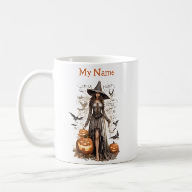 Schönes verzaubertes Mädchen: Halloween-Hexenmeist Kaffeetasse (Links)