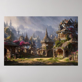 Schönes verzaubertes magisches Dorf Die Berge Poster