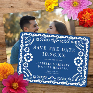Schönes Verziertes Papel Picado Foto Blue Wedding Save The Date