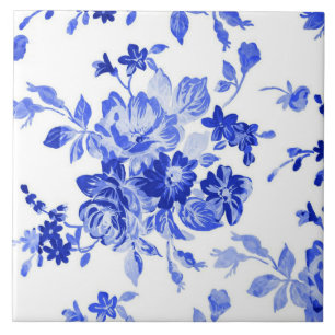 Schönes vintage blaues Blumenmuster Fliese