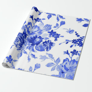 Schönes vintage blaues Blumenmuster Geschenkpapier