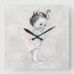 Schönes Vintages Baby-Mädchen Quadratische Wanduhr