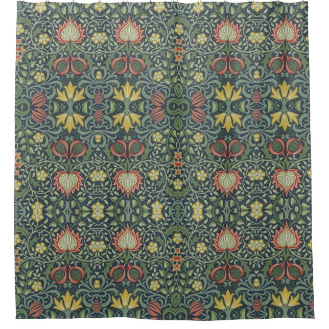 Schönes Vintages Blumenmuster Rosa Gelb Grün Duschvorhang (Vorderseite)