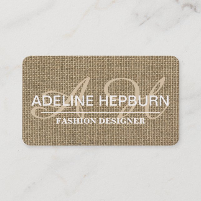 Schönes, Vintages Einstellungsmonogramm für Burlap Terminkarte (Vorderseite)