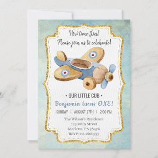 Schönes Vintages Flugzeugspielzeug Geburtstag Einladung