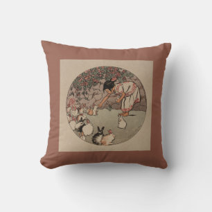 Schönes Vintages "Fütternd die Bunnies" Reversible Kissen