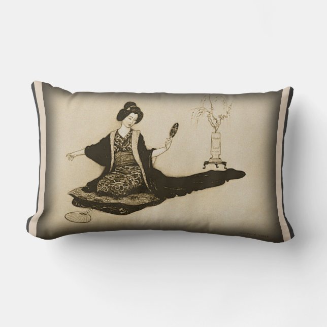 Schönes Vintages japanisches Zeichn, Geisha Pillow Lendenkissen (Vorderseite)