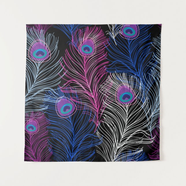 Schönes Vintages Muster von Pfauenfedern auf einem Wandteppich (Vorderseite)