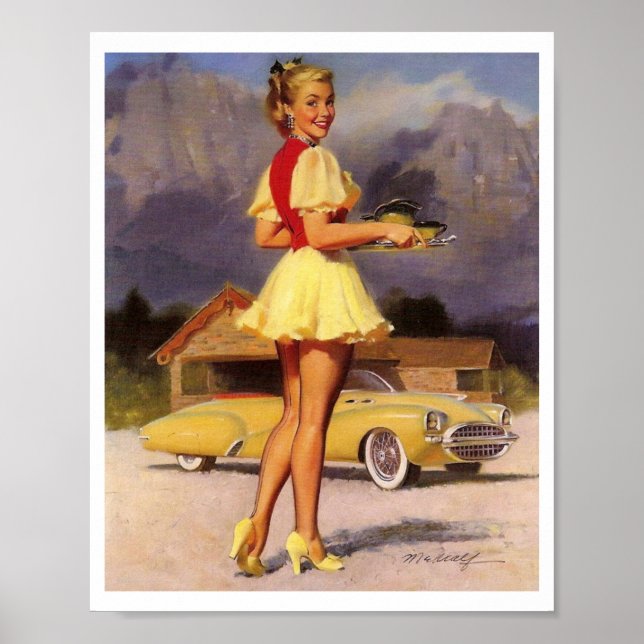 Schönes Vintages Retro Button Up Girl Poster (Vorne)