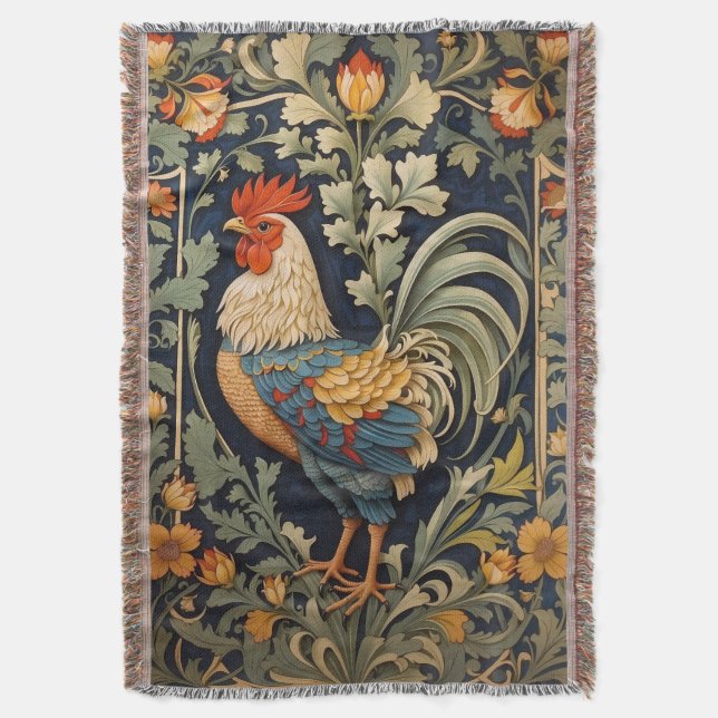Schönes Vintages Rooster William Morris Inspiriert Decke (Vorderseite Vertikal)