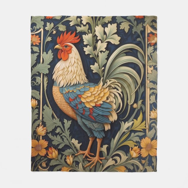 Schönes Vintages Rooster William Morris Inspiriert Fleecedecke (Vorderseite)