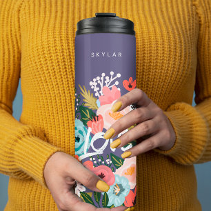 Schönes Violett Botanisches blühendes Muster Thermosbecher