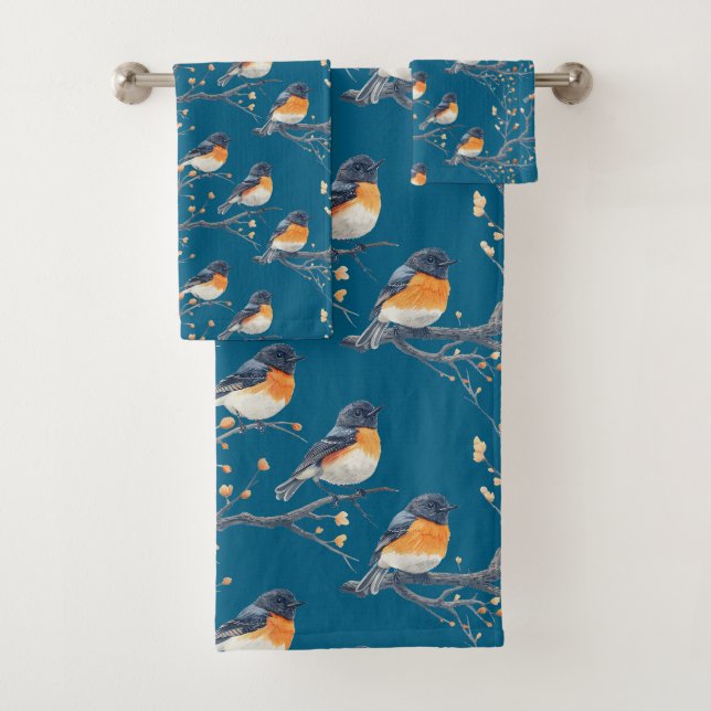Schönes Vogelmuster auf Blaue Lagune Badhandtuch Set (Insitu)