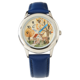 Schönes Waldland Hirschlandschaft Zuhause Kids Armbanduhr
