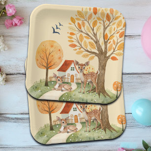 Schönes Waldland Hirschlandschaft Zuhause Kids Pappteller