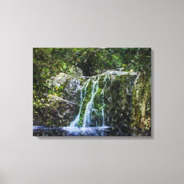 Schönes Wasserfall Wasserfarben Malerei Leinwanddruck (Vorderseite)