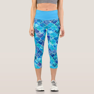 Schönes Wasserfarben-Marbelmuster in Marokkanisch Capri Leggings