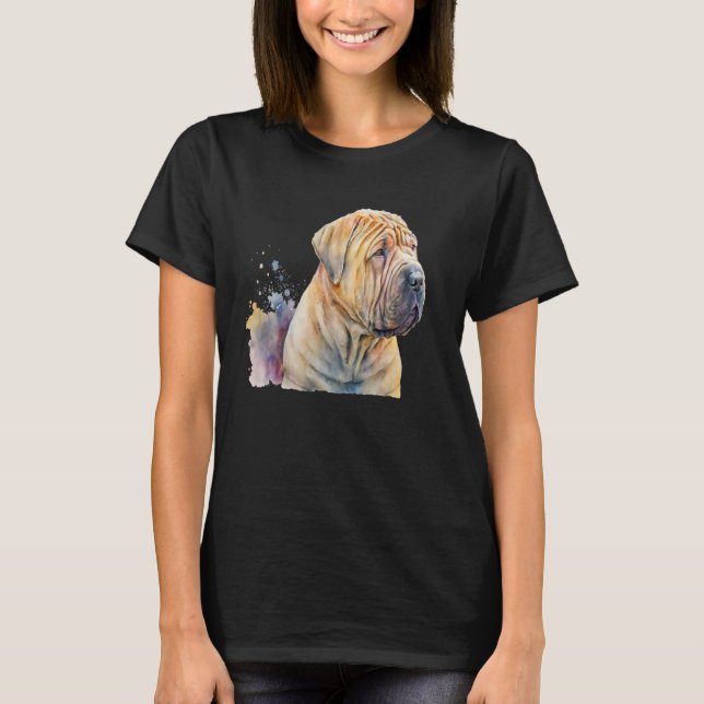 Schönes Wasserfarben Shar Pei Porträt T-Shirt (Vorderseite)