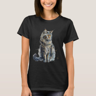 Schönes Watercolor Maine Coon Cat Portrait T-Shirt