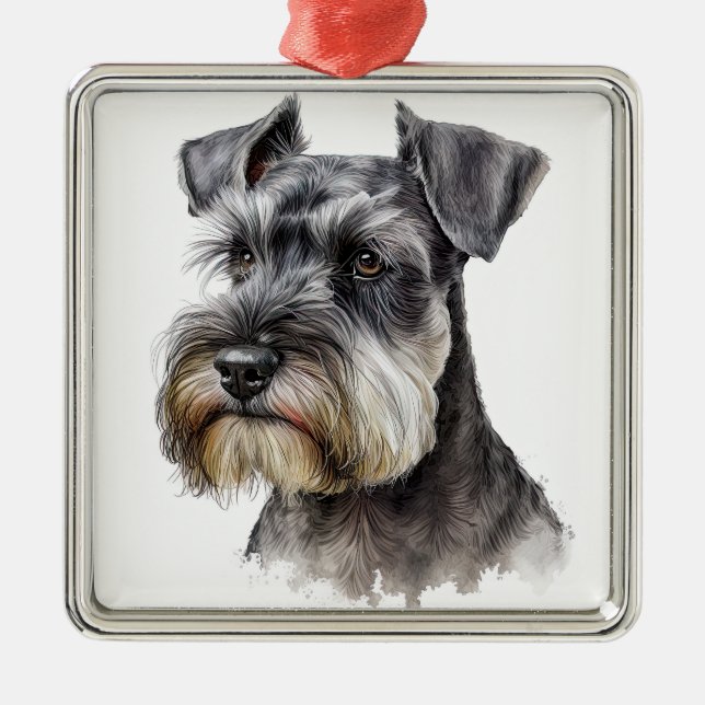 SCHÖNES WATERCOLOR SCHANUZER PUPPER HUND ORNAMENT AUS METALL (Vorne)