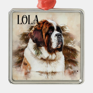SCHÖNES WATERCOLOR ST. BERNARD-HUNDGESICHT ORNAMENT AUS METALL