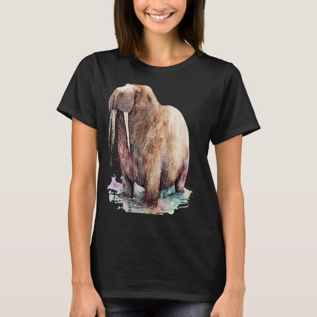 Schönes Watercolor Walrus Portrait T-Shirt (Vorderseite)
