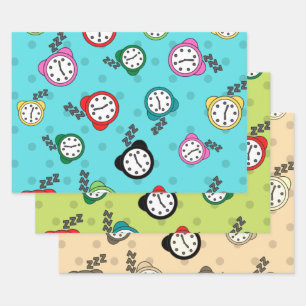 Schönes Wecker blaues, beigefarbenes Party Geschenkpapier Set