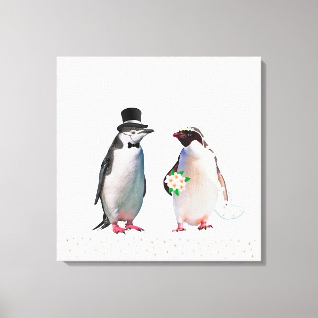 Schönes Wedding Pinguin Couple auf Weiß Leinwanddruck (Vorderseite)