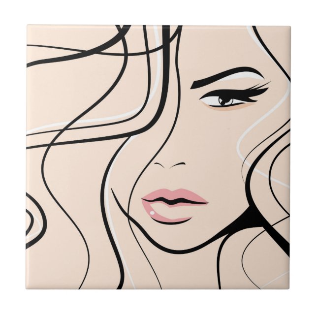 Schönes weibliches Gesicht Fliese (Vorderseite)