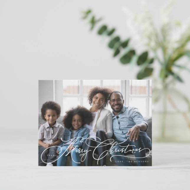 Schönes Weihnachts-Script-Foto-Design Postkarte (Stehend Vorderseite)