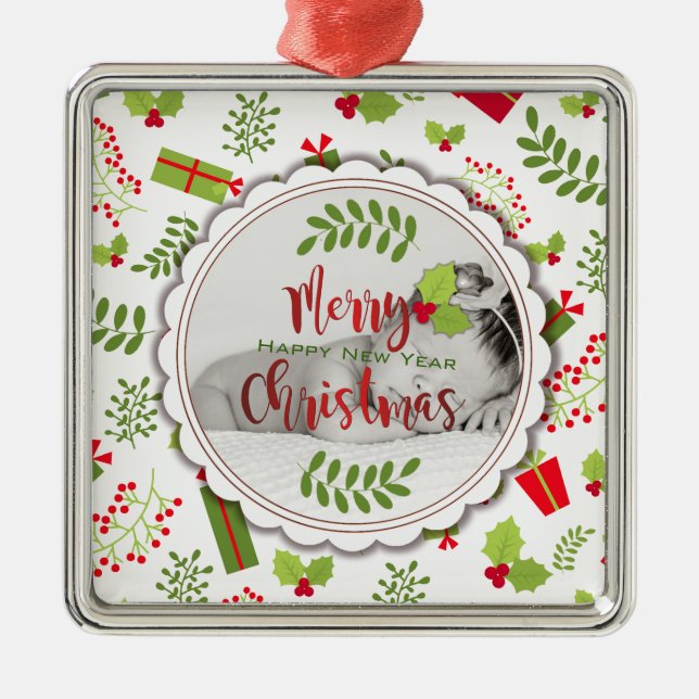 Schönes Weihnachtskriptereignis Foto Ornament Aus Metall (Vorne)