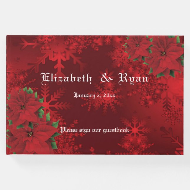 Schönes Weihnachtsrot, Schneeflocken, Custom Gästebuch (Vorderseite)