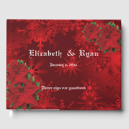 Schönes Weihnachtsrot, Schneeflocken, Custom Gästebuch