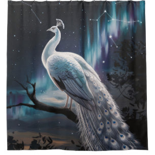 Schönes Weiß Pfau Aurora Borealis Landschaftlich Duschvorhang