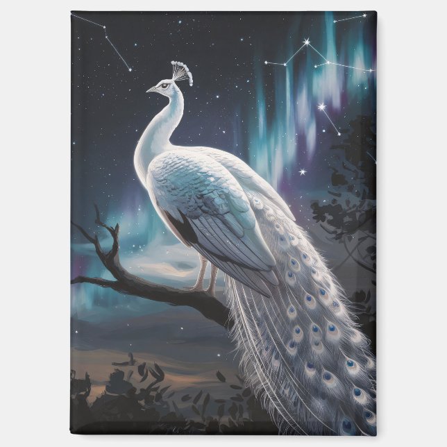 Schönes Weiß Pfau Aurora Borealis Landschaftlich Magnet (Vorderseite)