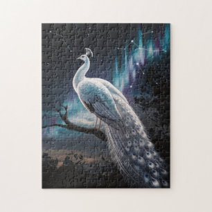 Schönes Weiß Pfau Aurora Borealis Landschaftlich Puzzle