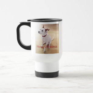 Schönes Weiß Rentier Welpenhund Weihnachten Reisebecher
