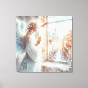 Schönes weißes Aura Angelic Abbildung Gebet Leinwanddruck