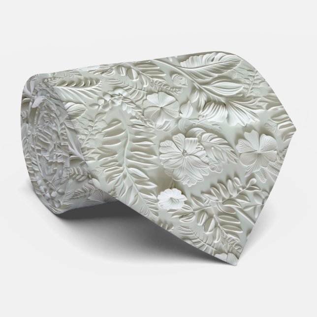 Schönes weißes Blumenmuster-Fauxleder  Krawatte (Gerollt)